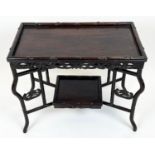 TRAY TABLE, 67cm H x 83cm W x 41cm D, 19th century Chinese rosewood, two tier on folding simulated