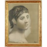 PABLO PICASSO, Tete de jeune homme, large pochoir, signed in the plate, vintage French frame, 68cm x
