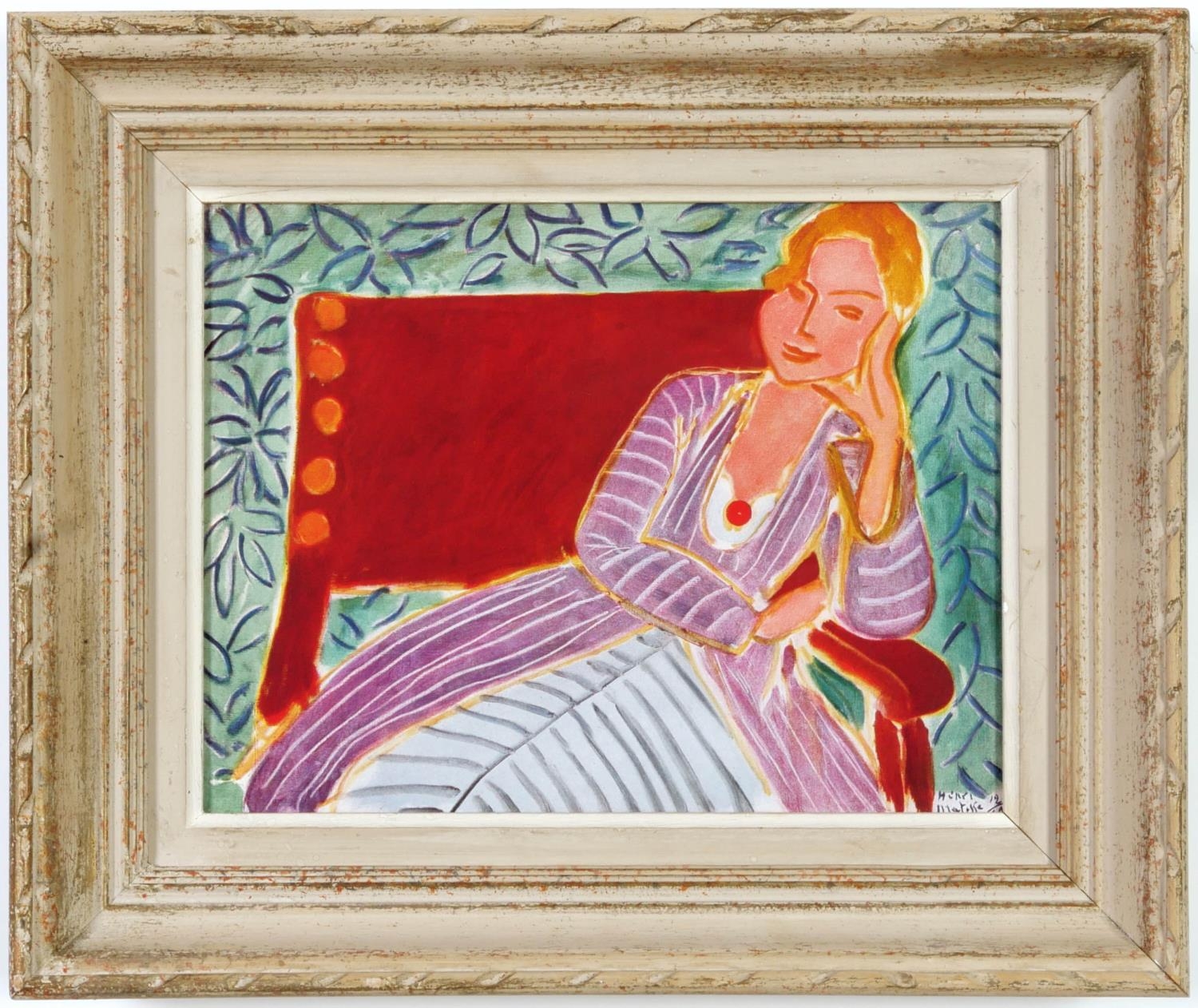 HENRI MATISSE, Jeune Femme Assise, signed in the plate, off set lithograph, vintage French frame,