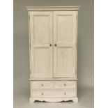 ARMOIRE, French style grey painted with two panelled doors enclosing full height hanging space above
