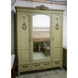 WARDROBE, 230cm H x 169cm W x 65cm D, circa 1900, Louis XVI style green and polychrome painted