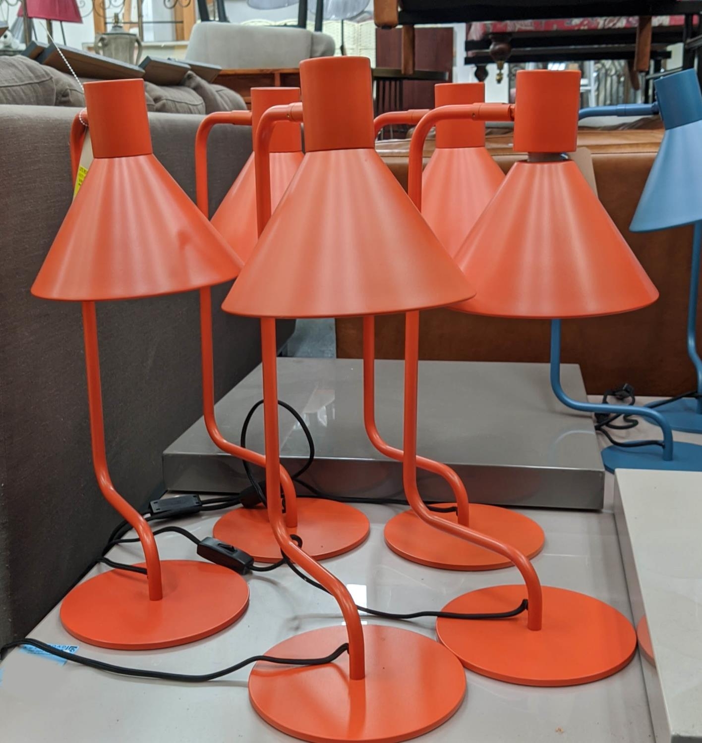MADE.COM DESK LAMPS, a set of five, orange finish, 52cm H. (5)