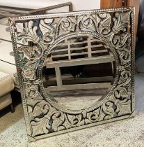 WALL MIRROR, 85cm W x 85cm H, square with a round Venetian style plate.