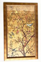 BIRDS OF PARADISE PRINT, in fruiting plum tree, 112cm x 67cm, gilt framed.