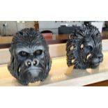 CONTEMPORARY SCHOOL SCULPTURAL ANIMAL HEADS, one of a gorilla, another of a lion, painted resin,