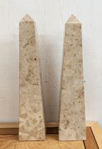MARBLE TABLE OBELISKS, a pair, 36cm H. (2)