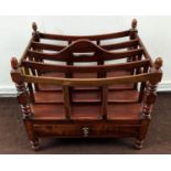 CANTERBURY, 19th century and later mahogany four tier sectioned, single drawer, turned supports,