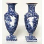 VILLEROY AND BOCH VASES, a pair, 34cm H, blue and white ceramic, decorated with mountain scenes. (2)