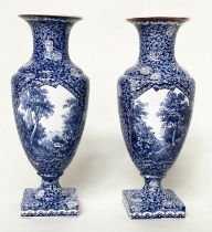 VILLEROY AND BOCH VASES, a pair, 34cm H, blue and white ceramic, decorated with mountain scenes. (2)