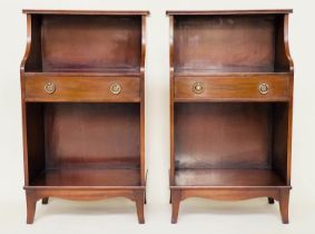 BEDSIDE LAMP TABLES, a pair, George III style mahogany each with drawer and undertier, 46cm W x 27cm