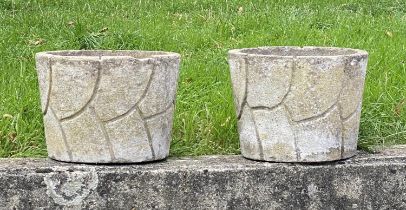 PLANTERS, a pair, 70s weathered reconstituted stone of tab form, 30cm W x 22cm H. (2)