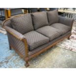 SOFA, 86cm H x 193cm w x 86cm D, early 20th century German walnut in scale patterned upholstery,