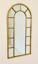 WALL MIRROR, 123cm H x 62cm W, Georgian style arched design, gilt metal frame.