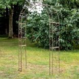 ARCHITECTURAL GARDEN ARBOUR, 216cm H x 125cm W x 40cm D, faux verdigris metal, foliate design.