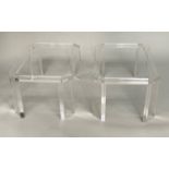 LUCITE LAMP TABLES, a pair, 1970s rectangular with canted corners and glass inserts, 77cm x 53cm x