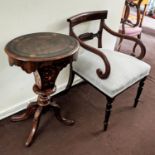 WORK TABLE AND OPEN ARMCHAIR, the Victorian work table, walnut veneered with ebonised and
