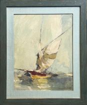 ANDRE PETROFF (Russian-French 1894-1975) 'Sailing boat', oil on board, 36cm x 27cm, framed.
