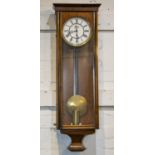 WALL CLOCK, 97cm H x 28cm W, circa 1900, walnut with enamelled face.