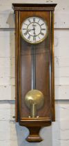 WALL CLOCK, 97cm H x 28cm W, circa 1900, walnut with enamelled face.