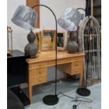 FLOOR LAMPS, a pair, contemporary black painted metal, grey shades, 164cm H. (2)