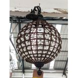 PENDANT LIGHT GLOBE FORM, with beaded and droplet detail, 70cm drop approx.