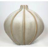 STUDIO POTTERY VASE, manner of Ivan Englund, large ovid proportions with raised ridges and cream