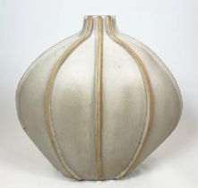 STUDIO POTTERY VASE, manner of Ivan Englund, large ovid proportions with raised ridges and cream