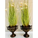 FAUX PLANTS, pair, 80cm H x 30cm W approx., in twin handled pedestal urns, antique finish. (2)