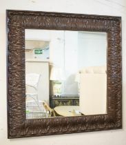 WALL MIRROR, 111cm x 111cm, antique mahogany, with square repeating acanthus leaf carved frame.