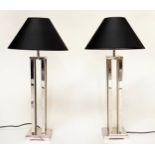 TABLE LAMPS, a pair, 70cm H, Art Deco style, chromium plated, each with four pillars and square