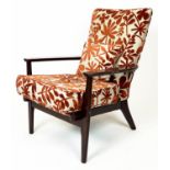 PARKER KNOLL ARMCHAIR, circa 1960, beechwood with floral upholstery, 84cm H x 64cm W.