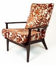 PARKER KNOLL ARMCHAIR, circa 1960, beechwood with floral upholstery, 84cm H x 64cm W.