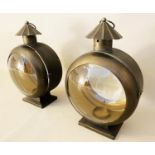 LANTERNS, a pair, 54cm H x 37cm W x 26cm D, nautical style design, aged gilt finish (2)