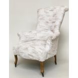ARMCHAIR, mid 20th century white upholstered with scroll arms and shaped supports, 79cm W.
