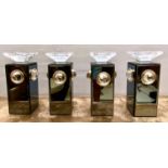 CANDLESTICKS, 27cm H x 13cm W, a set of four, square form, mirrored finish with lozenge detail, (4)
