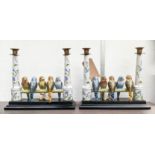 CANDELABRA, a pair, 40cm x 12cm x 35cm, glazed ceramic, in the form of birds on a branch. (2)