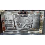 CONTEMPORRARY SCHOOL PHOTOPRINT, 116cm x 66cm, Lounging Lady with Cigar, framed.