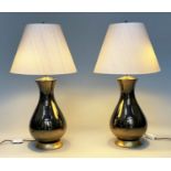 TABLE LAMPS, a pair, Louisa gilt glazed ceramic with raw silk shade by Heathfield & Co, 77cm H. (2)