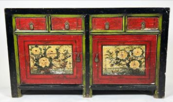 SIDEBOARD, Chinese lacquered and polychrome painted with four drawers above two panel doors