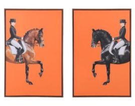 DRESSAGE PRINTS, a set of two prints on canvas, 90cm x 60cm, framed. (2)