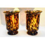MURANO STYLE VASES, pair, 30cm high, 22cm diameter, flared form, tortoiseshell glass (2)