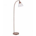 FLOOR LAMP, 150cm H in a copper finish with a glass shade.