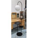 READING FLOOR LAMP, French Art Deco style, black painted metal, glass shade, 176cm H, with table