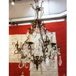 CHANDELIER, approx. 100cm H, continental, multiple, various shaped, faceted glass drops.