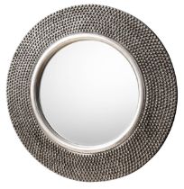 CIRCULAR WALL MIRROR, silvered textured frame, 80cm diam.