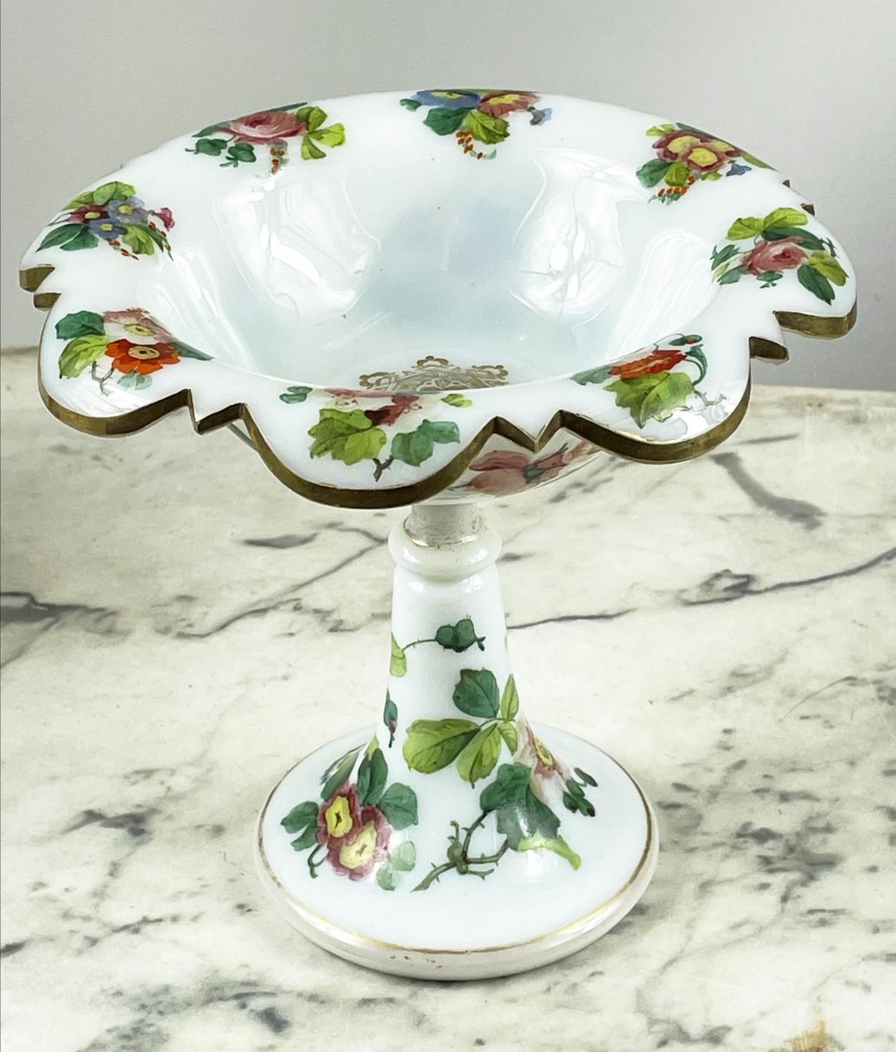 OPALINE TAZZA, French, circa 1860, along with a blue opaline vase and a French Limoges cake tray and - Image 5 of 10