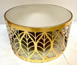LOW TABLE, 40cm H x 74cm diam., 1970s Italian style, gilt metal, mirrored glass top, leaf pierced