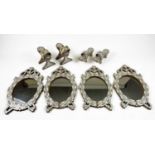 SYRIAN BATH SHOES, two pairs, with four Syrian mother of pearl inlaid mirrors, mirrors 52cm x