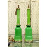 CENEDESE MURANO TABLE LAMPS, a pair, vintage, green opaline glass, 63cm H. (2)