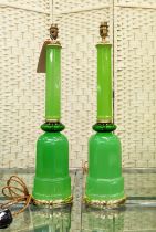 CENEDESE MURANO TABLE LAMPS, a pair, vintage, green opaline glass, 63cm H. (2)